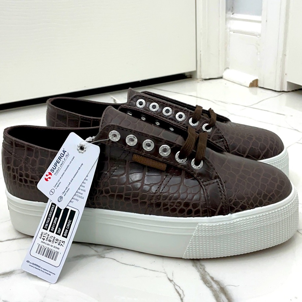 New with Tags! Superga Brown Faux Crocodile shoes in women 8.5